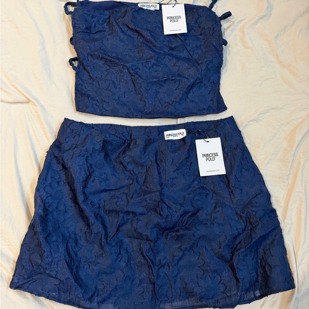 Princess Polly Navy Textured Floral Mini Skirt Set